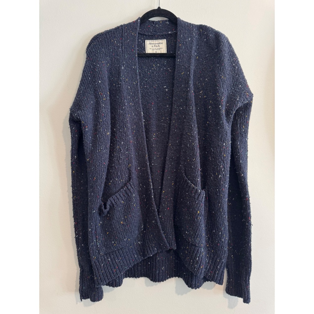 Abercrombie & Fitch Confetti Knit Cardigan Women Medium Navy Blue Y2K Vintage